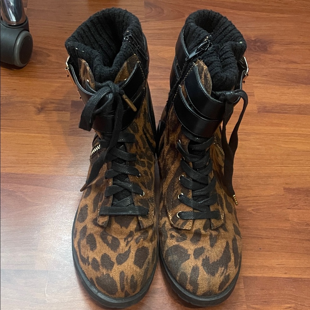 Shoe Dazzle Brown Leopard Combat Boots